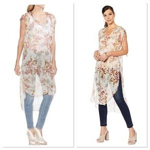 Vince Camuto sheer swim cover floral v-neck M